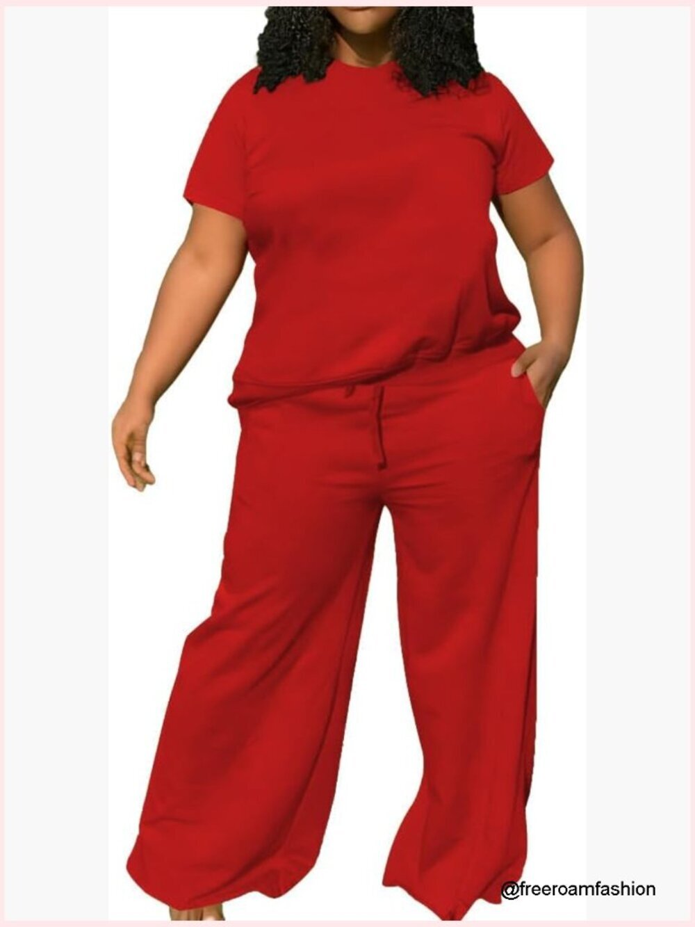 Plus Size 2 Piece Lounge Set Baggy Wide Leg Sweatpants & Short Sleeve Top